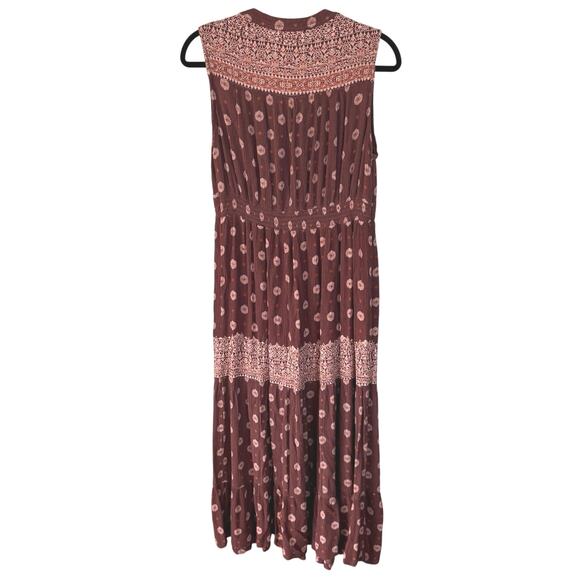Boho Tiered Prairie Sleeveless Maxi Dress Brown Countryside Earth Girl Medium - Picture 3 of 9
